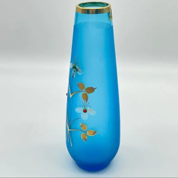 Vintage Norcrest Frosted Bud Vase Hand Painted Gold Edge MCM - Picture 9 of 9